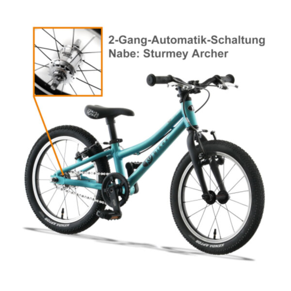 KUbikes 16S MTB Automatik 2-Gang türkis glitter 16" Kinderrad