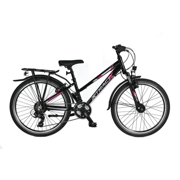 X-Tract 1443 Alu Jugend ATB School Jugend-Fahrrad 24&quot; Trapez 32cm schwarz glanz / silber pink
