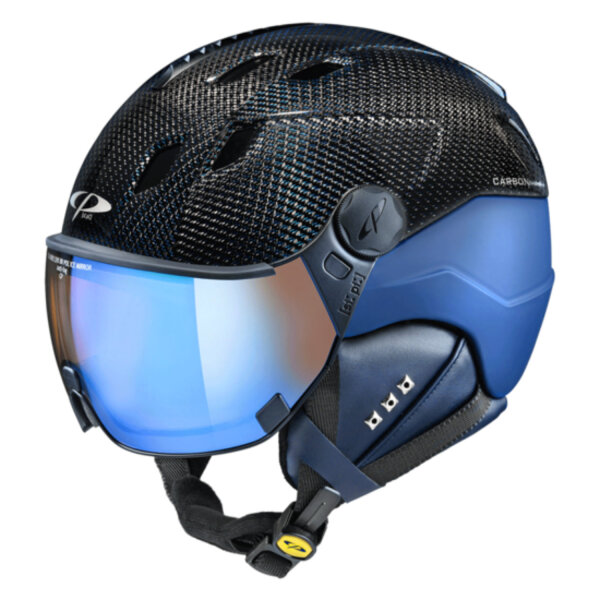 CP Premium Corao+Carbon Skihelm blue carbon shiny/ blue s.t dl vario brown pol ice mirror 56-58 cm
